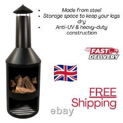 1.4m Tall Outdoor Garden Patio Chiminea Log Burner Fire Pit with Log Store