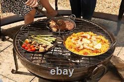 100cm Recycled Indian Fire Bowl with Low Stand and Grill/ Handmade Kadai Firepit