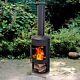 158cm Matt Black Round Steel Chimney Fireplace Outdoor Garden Chiminea Heater