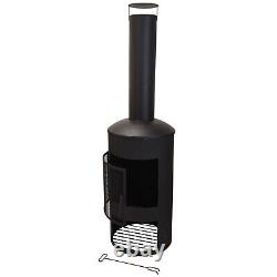 158cm Matt Black Round Steel Chimney Fireplace Outdoor Garden Chiminea Heater