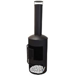 158cm Matt Black Round Steel Chimney Fireplace Outdoor Garden Chiminea Heater