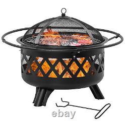 2-in-1 Outdoor Fire Pit BBQ Grill, Patio Heater Log Wood Charcoal Burner