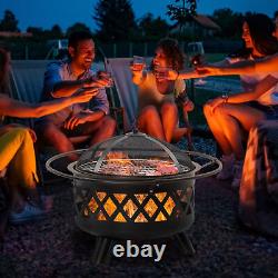 2-in-1 Outdoor Fire Pit BBQ Grill, Patio Heater Log Wood Charcoal Burner