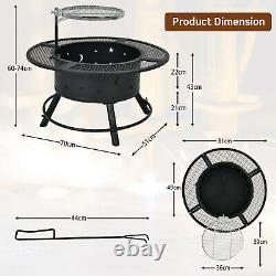 2-in-1 Wood Burning Fireplace Fire Bowl Outdoor Fire Pit with Swivel BBQ Grate