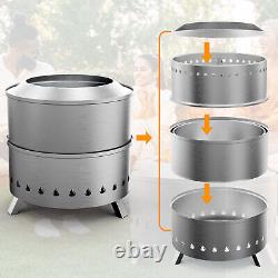 21 Inch Stainless Steel Camping Stove Smokeless Fire Pit Outdoor Wood Burning