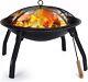 22 Fire Pit, Wood Burning Folding Firepit Spark Screen & Poker Burner Bbq Grill