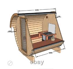 220cm Outdoor Garden Barrel Sauna with Harvia Electric / Wood Fired heater
