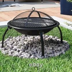 23 Round Fire Pit Folding Lag Patio Garden Outdoor Camping Heater Log Burner