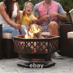 25'' Large Fire Pits Barbecue BBQ Grill Heavy Duty Outdoor Wood Log Burner Heate