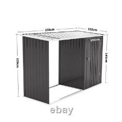 250cm Double Bay Metal Log Store Outdoor Garden Fire Wood & Tools Storage Shed