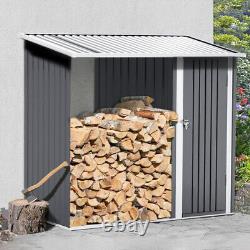 250cm Double Bay Metal Log Store Outdoor Garden Fire Wood & Tools Storage Shed