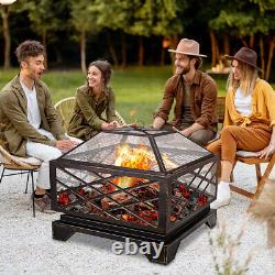 26'' Fire Pit large Log Burner BBQ Grill Outdoor Heater Firepit Garden Heater