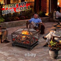 26'' Fire Pit large Log Burner BBQ Grill Outdoor Heater Firepit Garden Heater