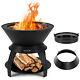 3-in-1 Camping Wood Buring Firepit Patio Fire Pit Metal Fire Bowl Withpot Holder