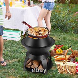 3-in-1 Camping Wood Buring Firepit Patio Fire Pit Metal Fire Bowl withPot Holder