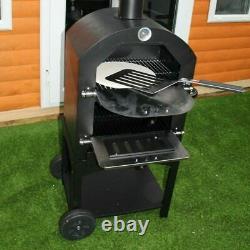 3-in-1 Charcoal Wood Fired Outdoor Pizza Baking Oven BBQ Grill Smoker with Wheel