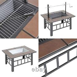 3 in 1 Fire Pit Table, BBQ Grill, & Ice Cooler Drink Bucket Charcoal, Log & Wood