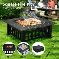 3 in 1 Outdoor Fire Pit, Table Brazier Garden with Waterproof Cover