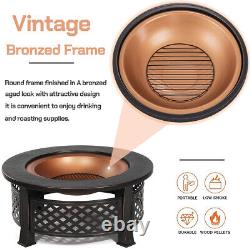 32'' Large Round Fire Pit Outdoor Firepit Garden Heater Table Camping Grill Set