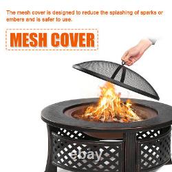 32'' Large Round Fire Pit Outdoor Firepit Garden Heater Table Camping Grill Set
