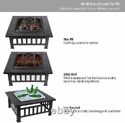 32'' Outdoor Garden BBQ Fire Pit Large Firepit Brazier Square Stove Patio Heater