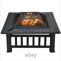 32''Outdoor Square Fire Pit Garden Stove Brazier For Barbecue/Heating/Cooling