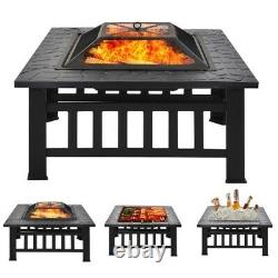 3IN1 Outdoor Fire Pit BBQ Firepit Brazier Garden Square Table Stove Patio Heater