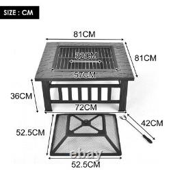 3IN1 Outdoor Fire Pit BBQ Firepit Brazier Garden Square Table Stove Patio Heater
