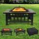 3in1 Outdoor Garden Fire Pit Patio Heater Firepit Brazier Square Stove Steel Bbq