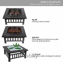 3in1 Outdoor Garden Fire Pit Patio Heater Firepit Brazier Square Stove Steel BBQ