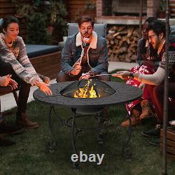 4 in 1 Outdoor Fire Pit Dining Table Round Wood Burning Fire Bowl With Mesh Cover