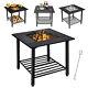 4 In 1 Outdoor Fire Pit Dining Table Square Wood Burning Fire Bowl With Mesh Cover