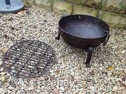 40cm Fire Pit Indian Fire Bowl Set / Hand Worked Wrought Iron Indian Kadai
