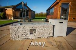 42 Rectangular Natural Stone Fire Pit Table with Glass Stones