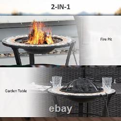 60cm Outdoor Fire Pit Table with Mosaic Outer, Spark Screen Cover and Fire Poker