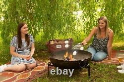 60cm Recycled Indian Fire Bowl with Low Stand and Grill/Handmade Kadai Firepit