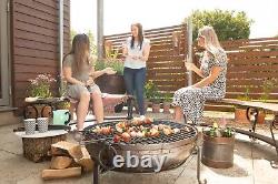 60cm Recycled Indian Fire Bowl with Low Stand and Grill/Handmade Kadai Firepit