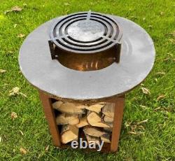 60cm diameter Corten Steel wood fired BBQ grill/firepit table ex display