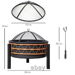 64 cm Outdoor Fire Pit Portable Wood Burning Firepit with Screen Cover and Poker