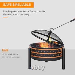 64 cm Outdoor Fire Pit Portable Wood Burning Firepit with Screen Cover and Poker