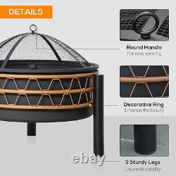 64 cm Outdoor Fire Pit Portable Wood Burning Firepit with Screen Cover and Poker