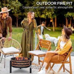 64 cm Outdoor Fire Pit Portable Wood Burning Firepit with Screen Cover and Poker