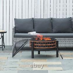 64 cm Outdoor Fire Pit Portable Wood Burning Firepit with Screen Cover and Poker