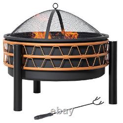 64 cm Outdoor Fire Pit Portable Wood Burning Firepit with Screen Cover and Poker