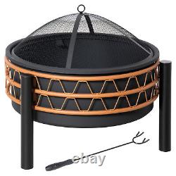 64 cm Outdoor Fire Pit Portable Wood Burning Firepit with Screen Cover and Poker