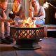 66cm Fire Pit Bowl Hex-shaped Wood Burning Firepits Spark Screen & Fire Poker