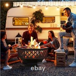 66cm Fire Pit Bowl Hex-Shaped Wood Burning Firepits Spark Screen & Fire Poker