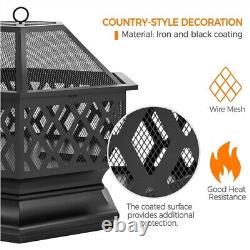 66cm Fire Pit Bowl Hex-Shaped Wood Burning Firepits Spark Screen & Fire Poker