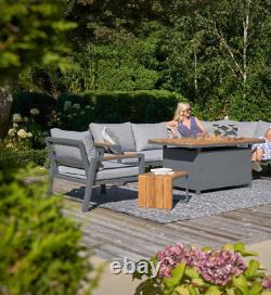 7 Seater Grey Garden Corner Set Sofa Armchair Fire Pit Table Outdoor Furniture