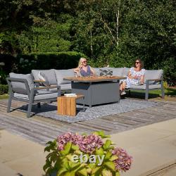 7 Seater Grey Garden Corner Set Sofa Armchair Fire Pit Table Outdoor Furniture